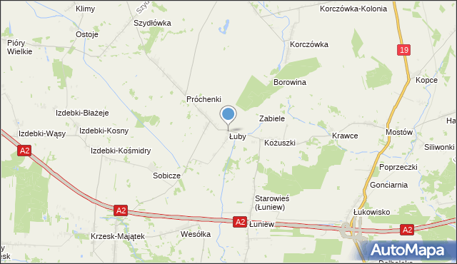 mapa Łuby, Łuby gmina Międzyrzec Podlaski na mapie Targeo
